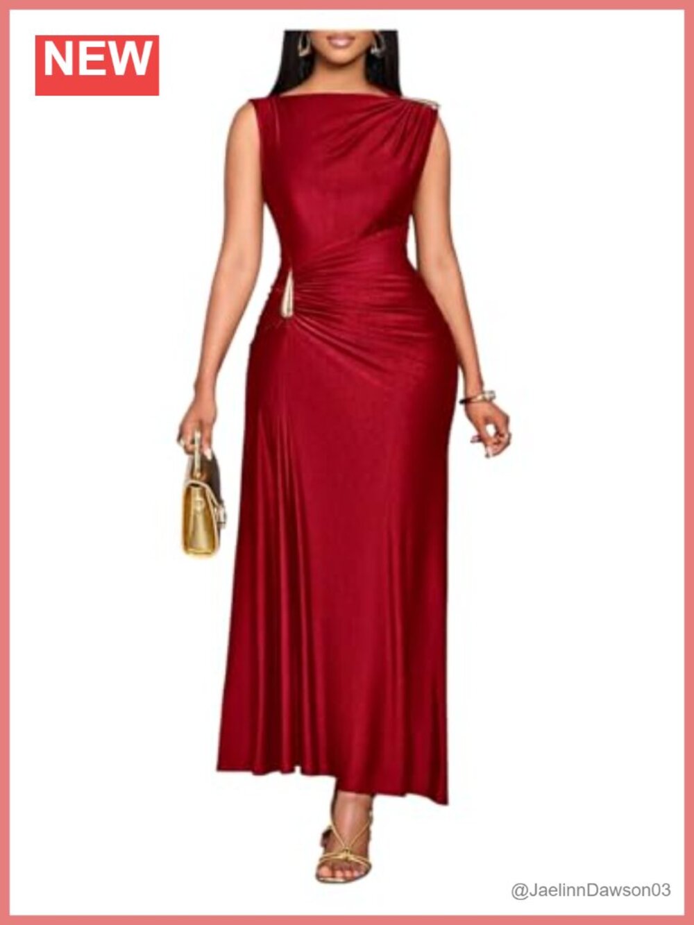 Ruched Boat Neck Sleeveless A Line Maxi Dress Wedding Guest